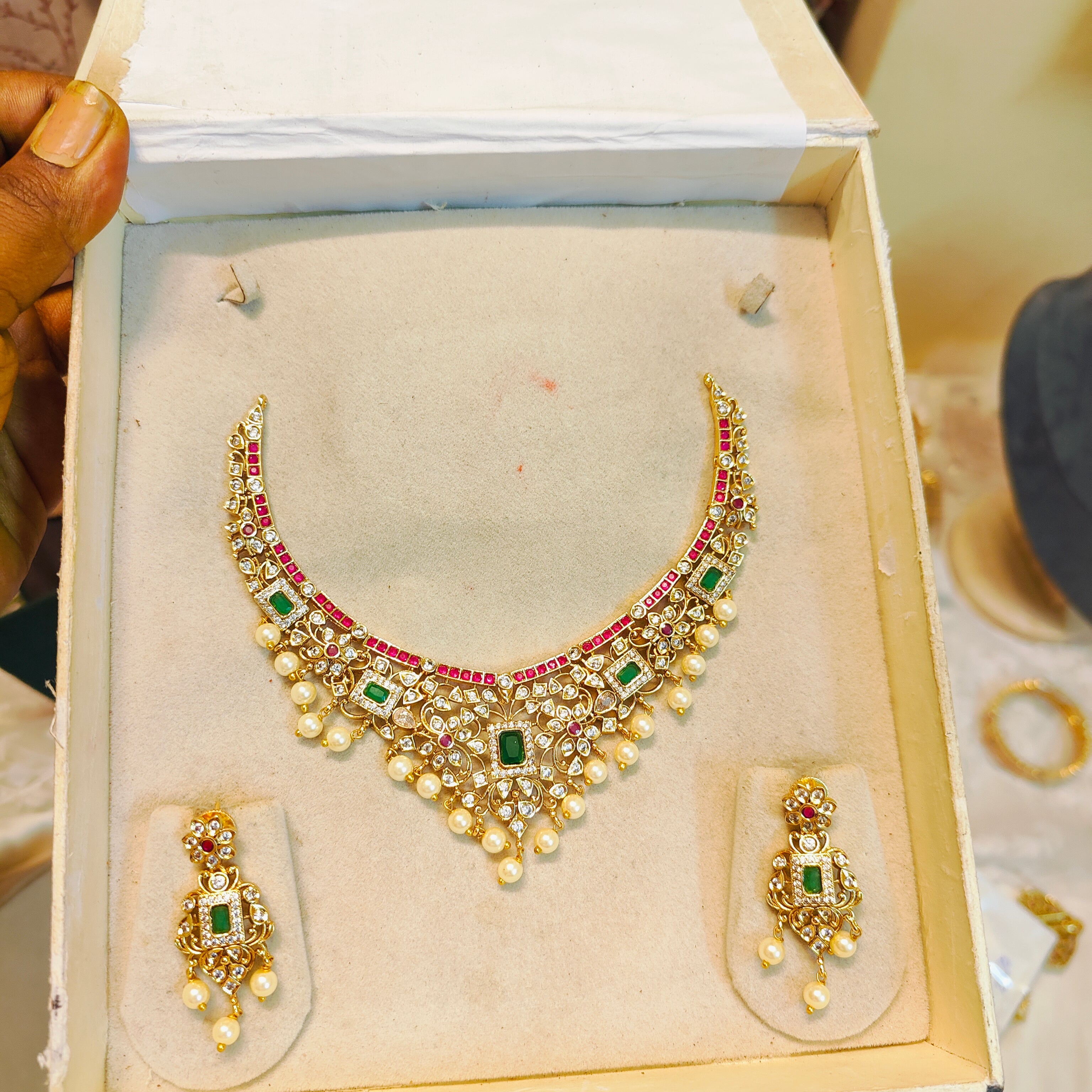 Ruby Emerald Cz stone classic necklace set