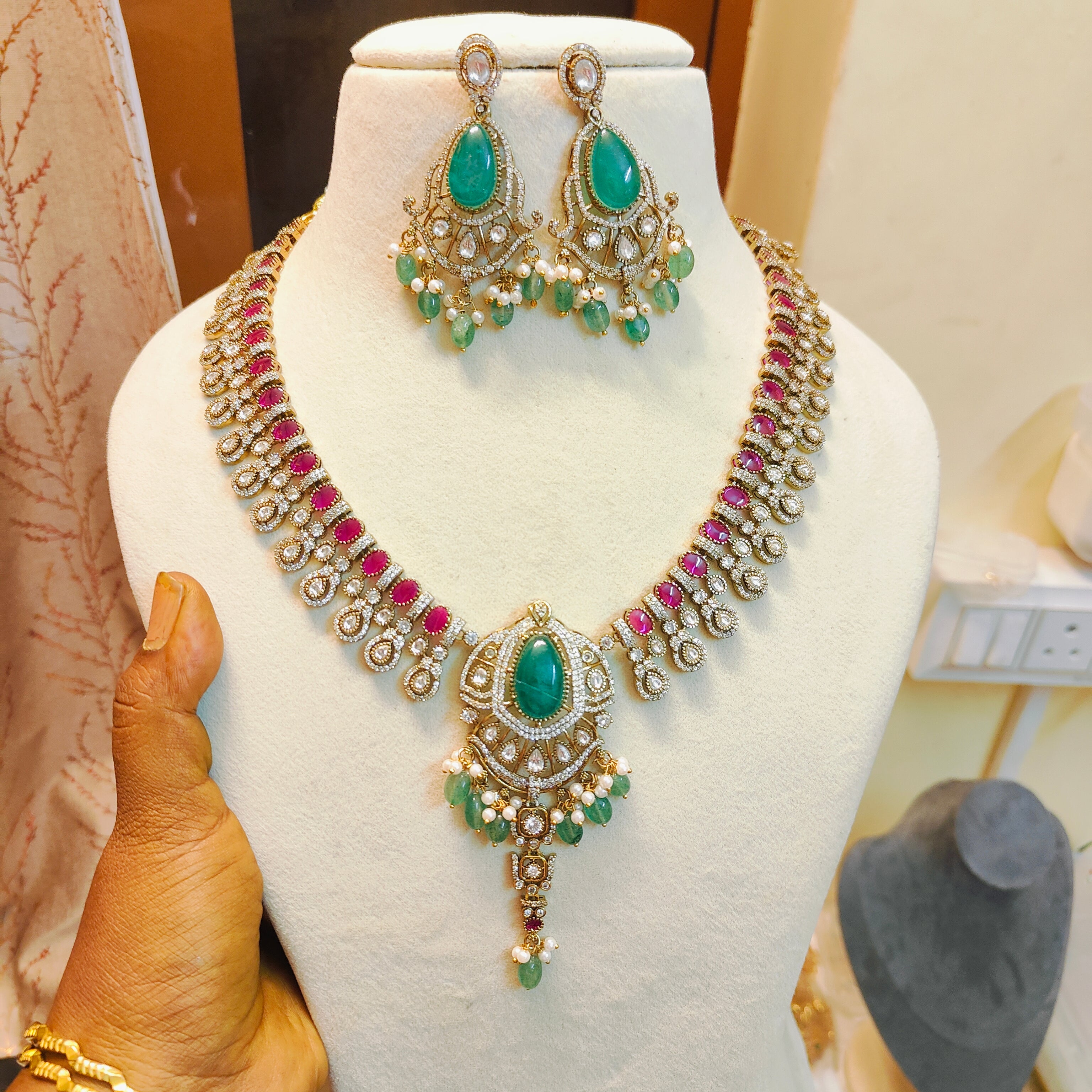 Majestic Moissanite Polki Kundan Statement teardrop semiharam