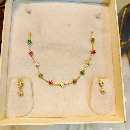 Dainty Cz Multicolour necklace set