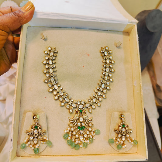 Peacock inspired Polki kundan jadau necklace set