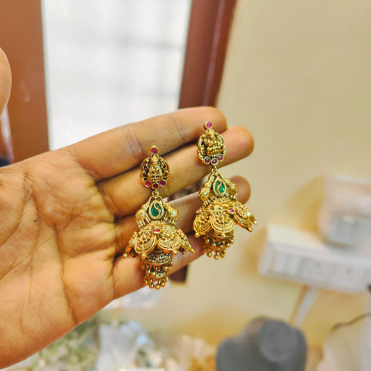 Gold antique finish step jhumka