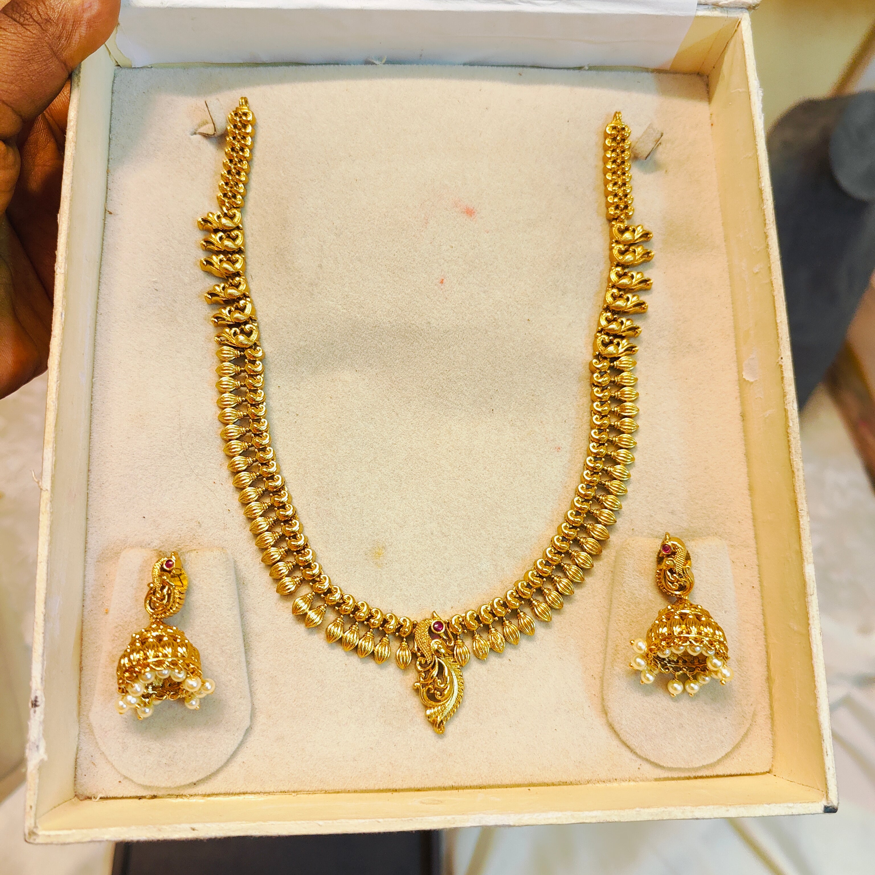 Peacock Nakshi gold finish necklace set