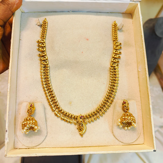 Peacock Nakshi gold finish necklace set