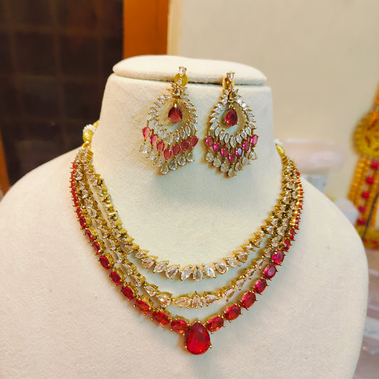 Ruby Drop AD stones Layered necklace set