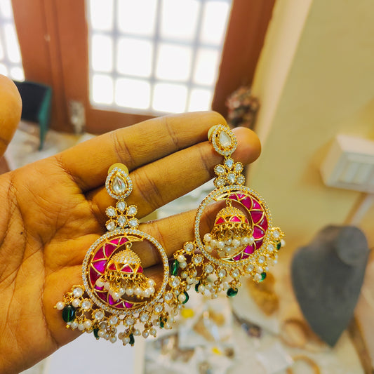 Polki kundan Chandbali earrings