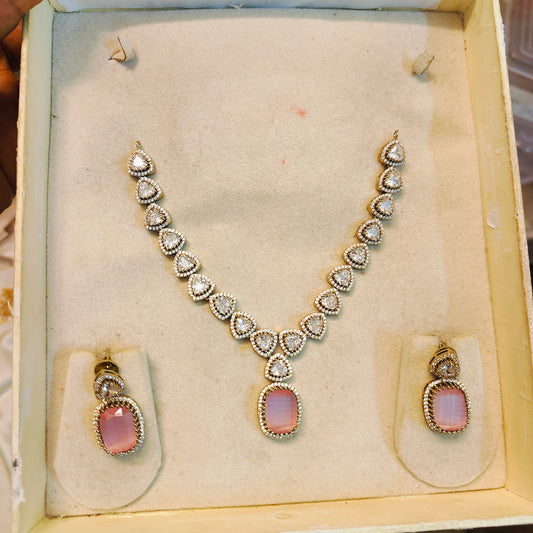 Blush pink Moissanite Jadau Necklace set