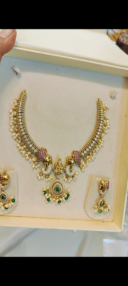 Cz stone gold plated jadau Kanti necklace set