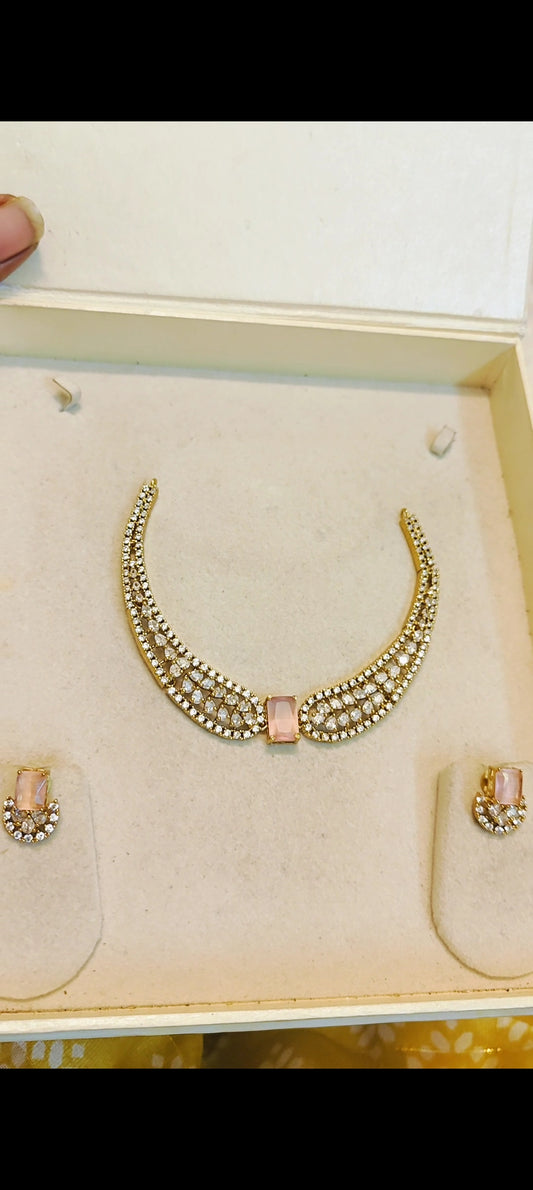 Cz stone gold plated choker set premium quality