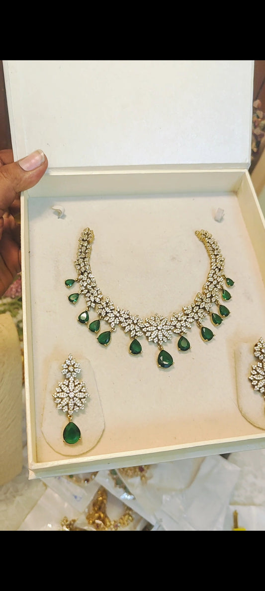 Diamond replica cz stone jadau necklace set premium quality