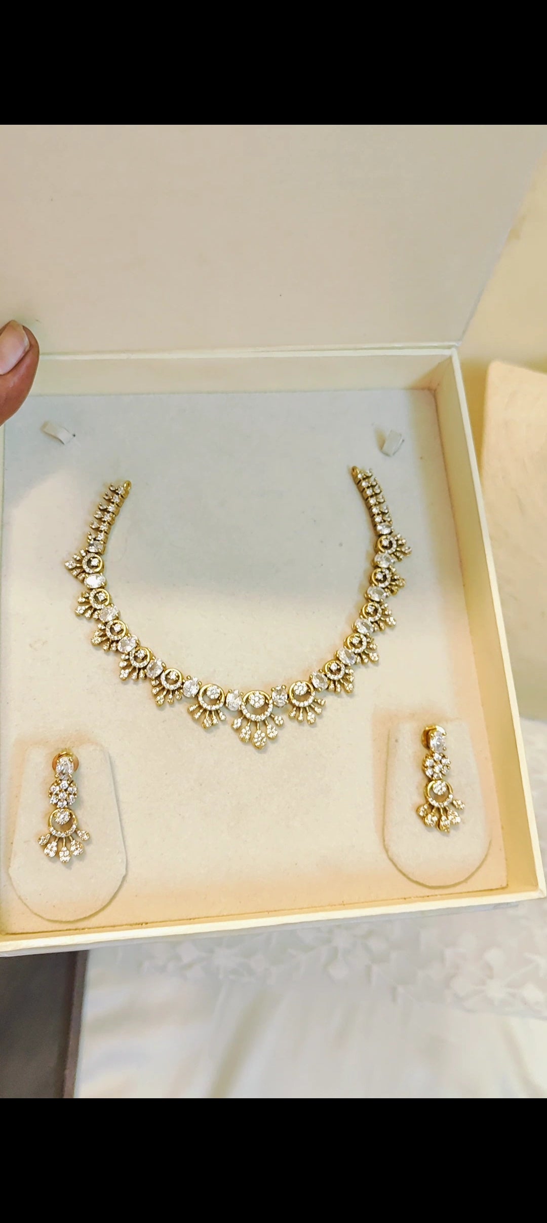 Diamond replica gold jadau necklace set premium quality