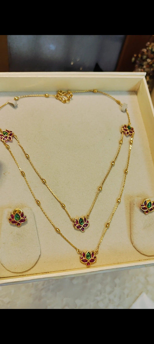 Gold antique finish 2 layer necklace set premium quality