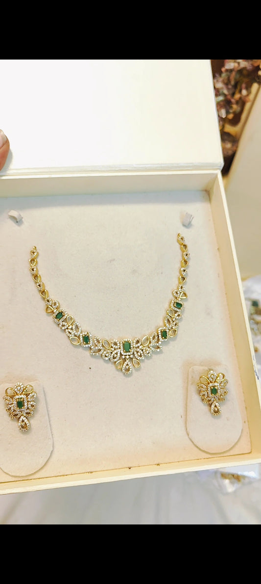 Cz stone gold plated necklace set premium quality