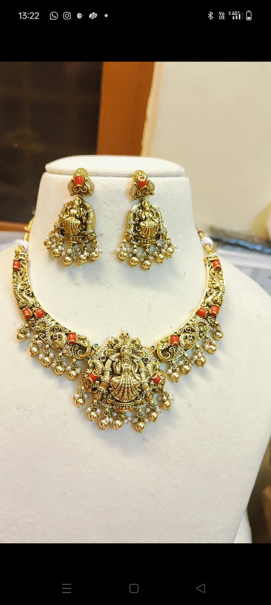 Gold antique nakshi finish neckset premium quality