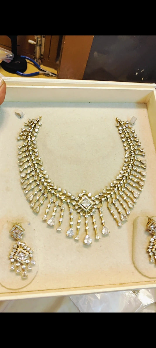 Diamond replica classic jadau necklace set premium quality