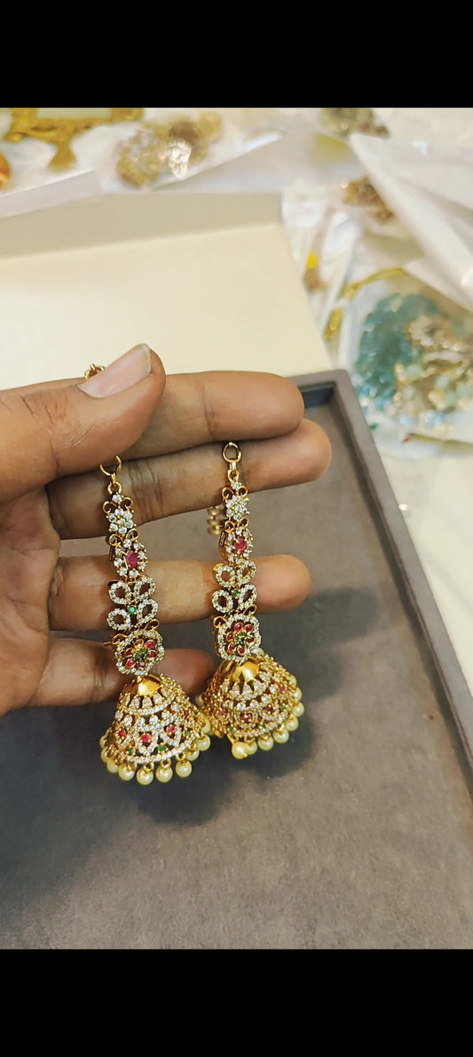 Cz stone gold antique finish earrings with mattal