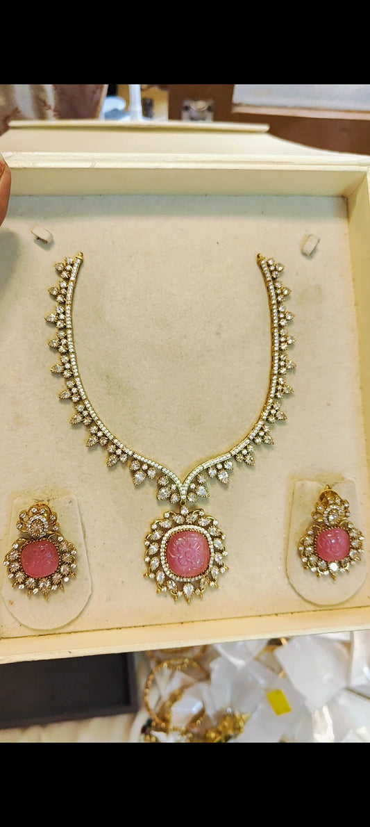 Moissanite jadau finish neckset premium quality
