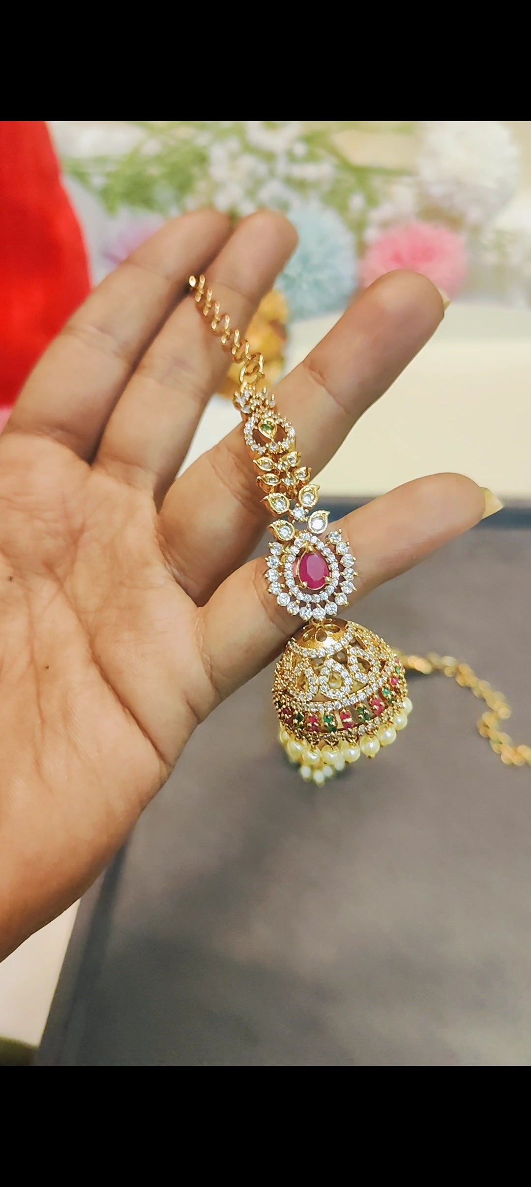 AD stones jhumka with mattal