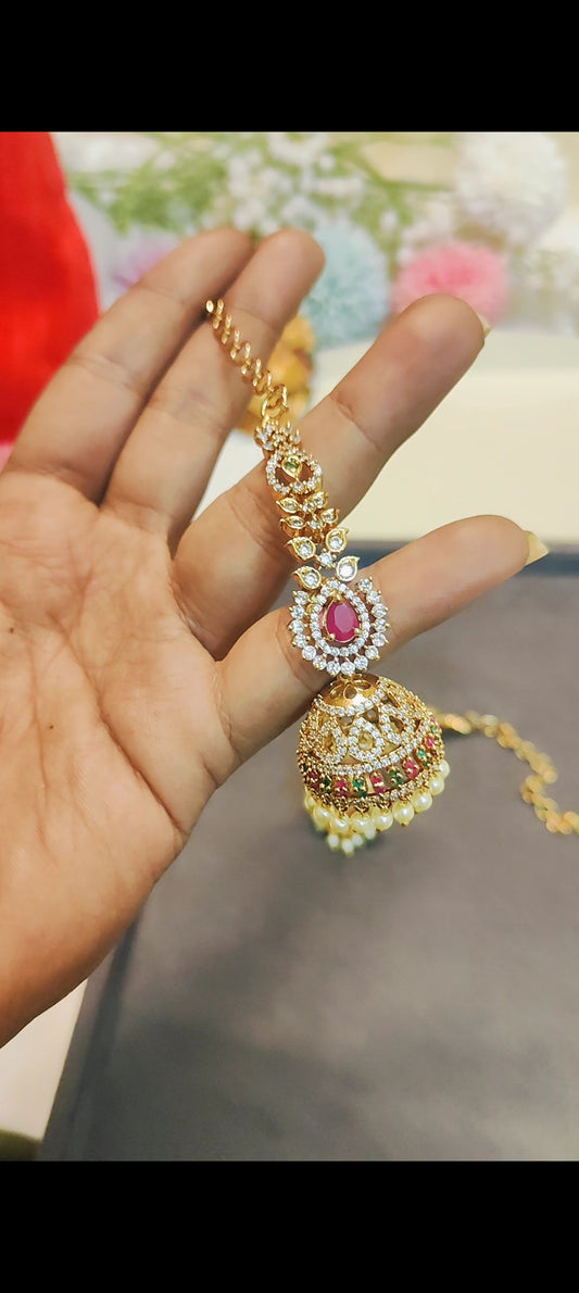 AD stones jhumka with mattal