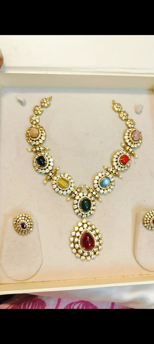 Elegant navratna gemstone neckset
