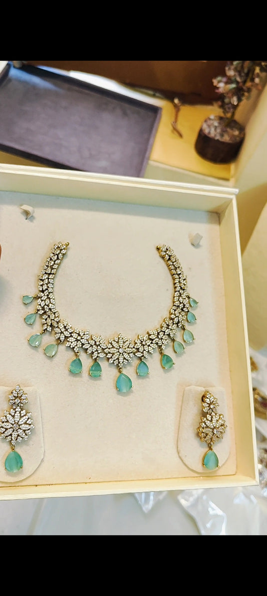 Luxury mint green floral neckset