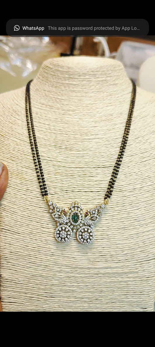 Cz stone peacock motif black beads chain premium quality
