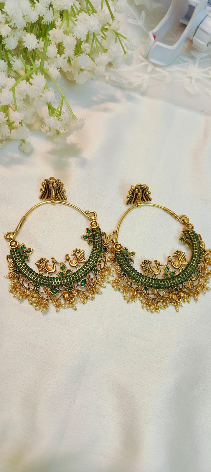 Emerald chandebali Hoop earrings