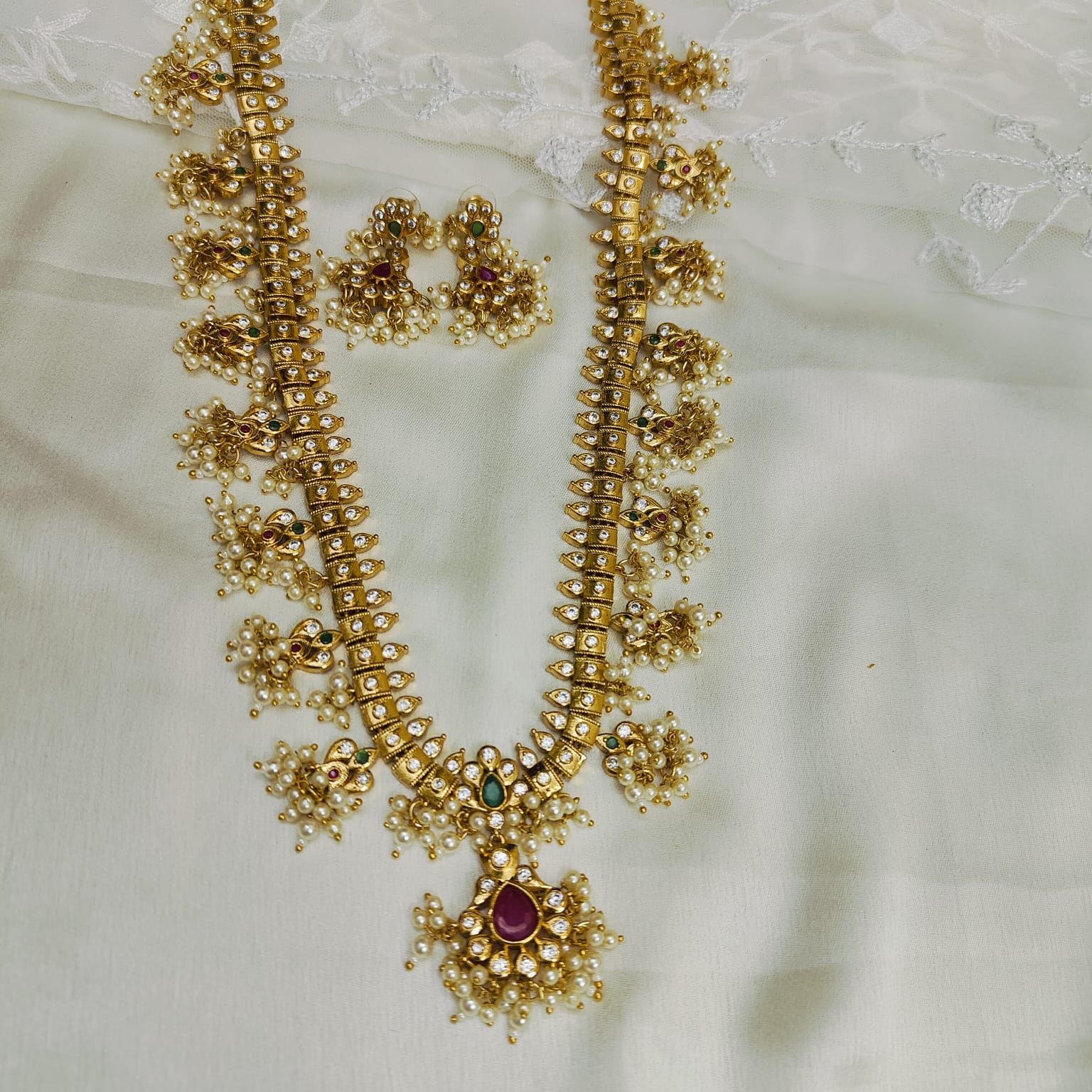 Graceful long guttapusalu haram necklace set
