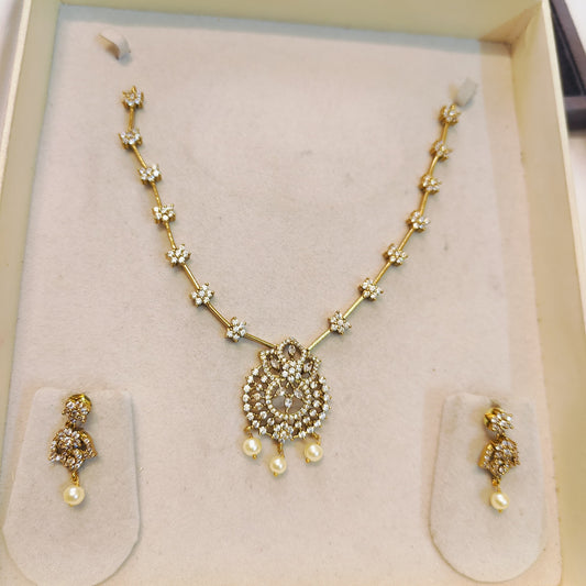 Majestic Cz stone gold plated necklace set