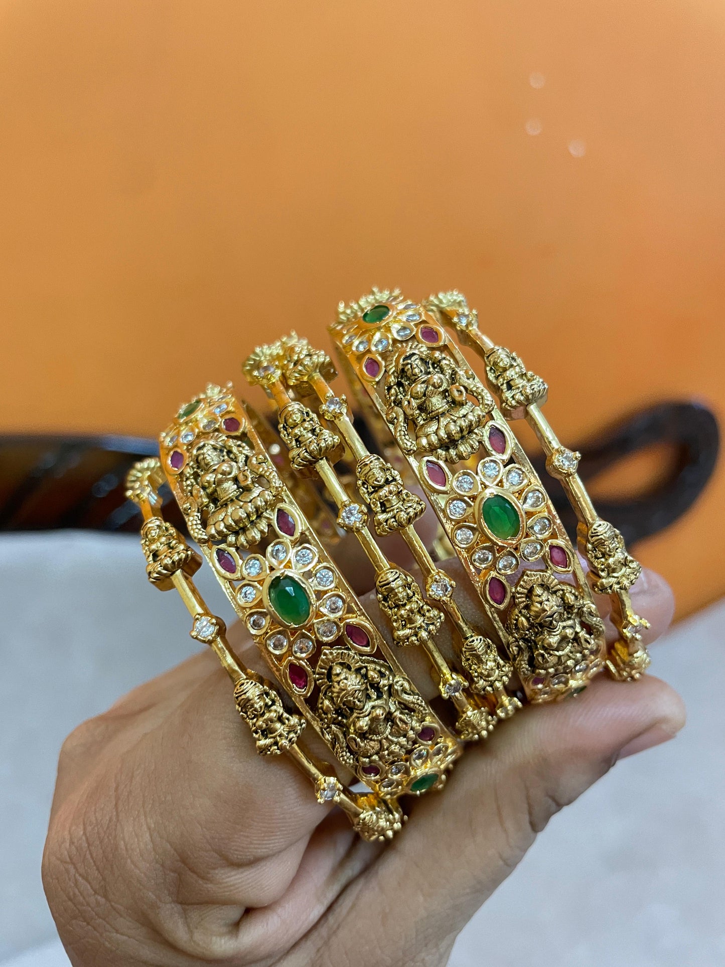 Gold antique finish bangles set of 6