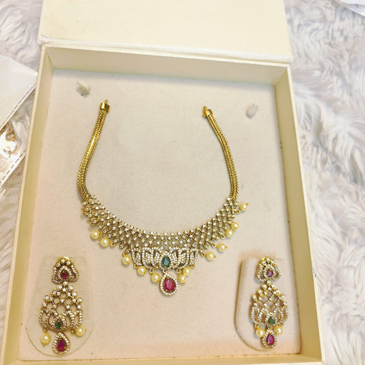 Cz stone gold plated necklace set premium quality