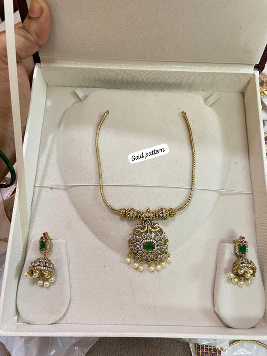 Cz stone gold plated necklace set