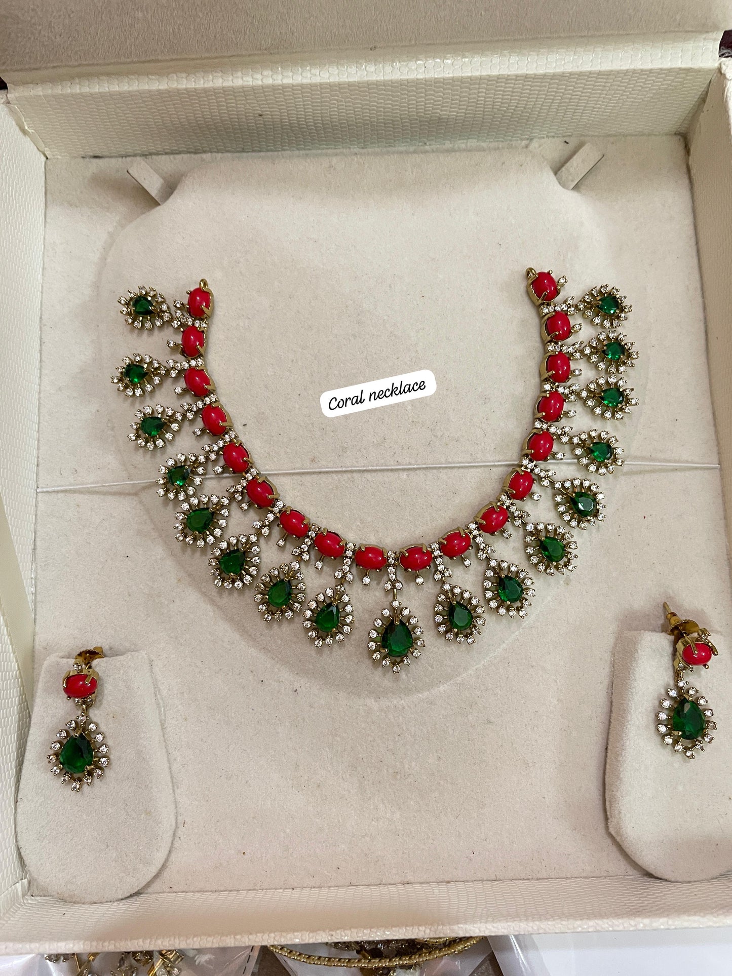 Diamond replica coral jadau necklace set