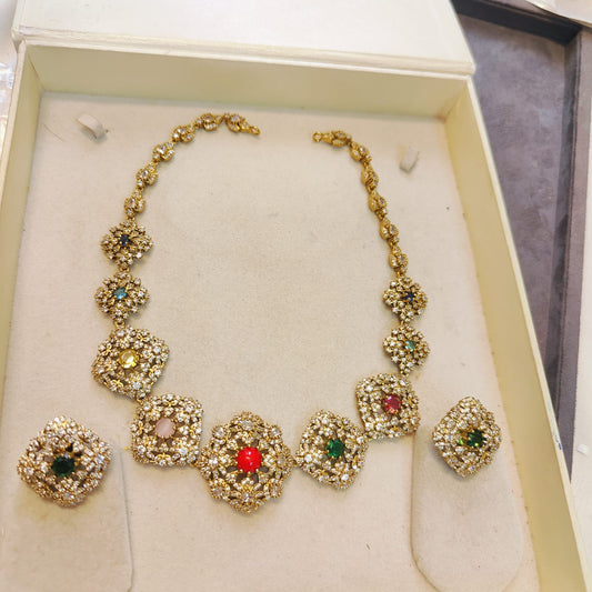 Victoria Moissanite navaratna necklace set