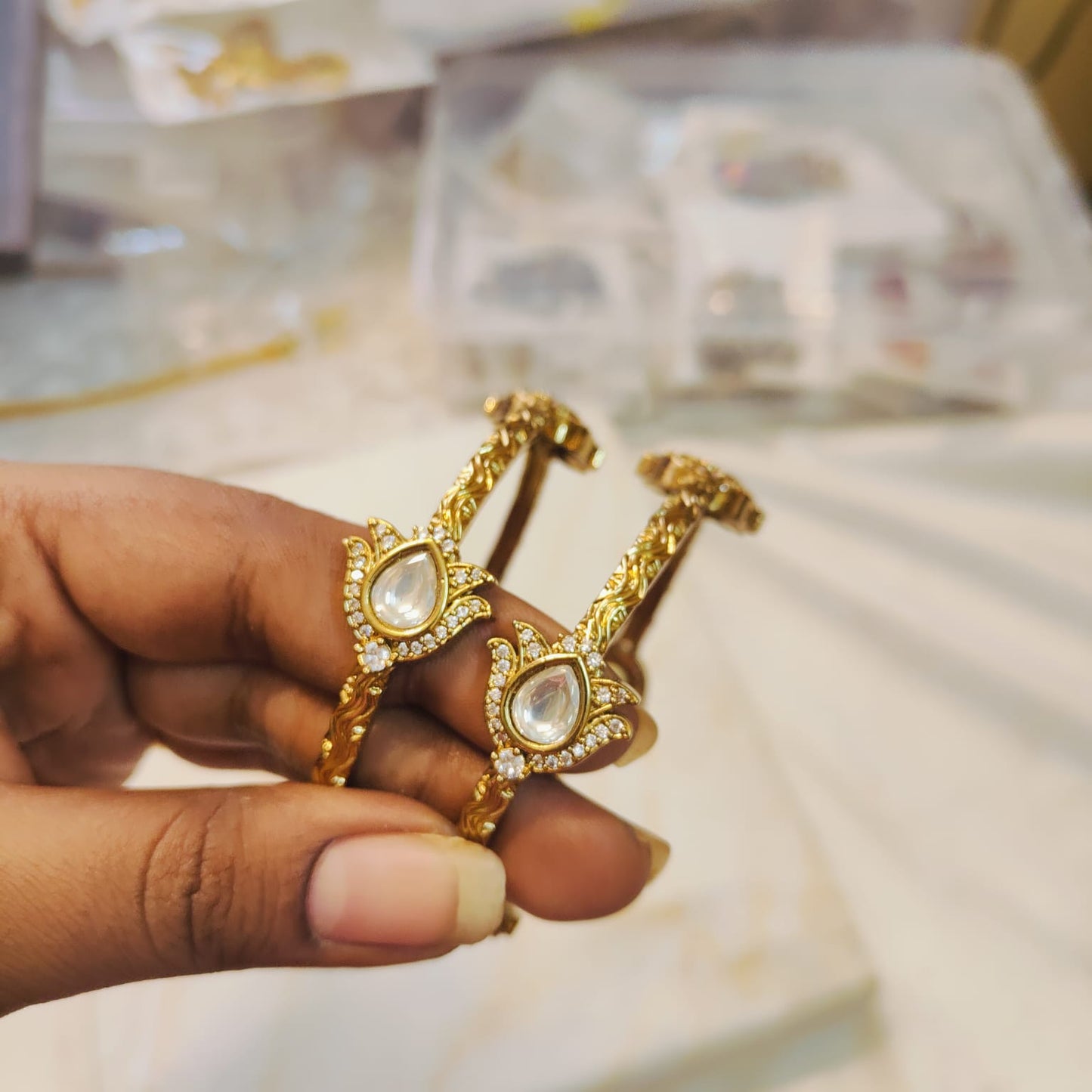 Gold antique kundan jadau bangles