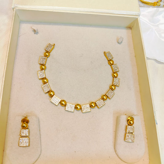 Cz stone gold plated necklace set