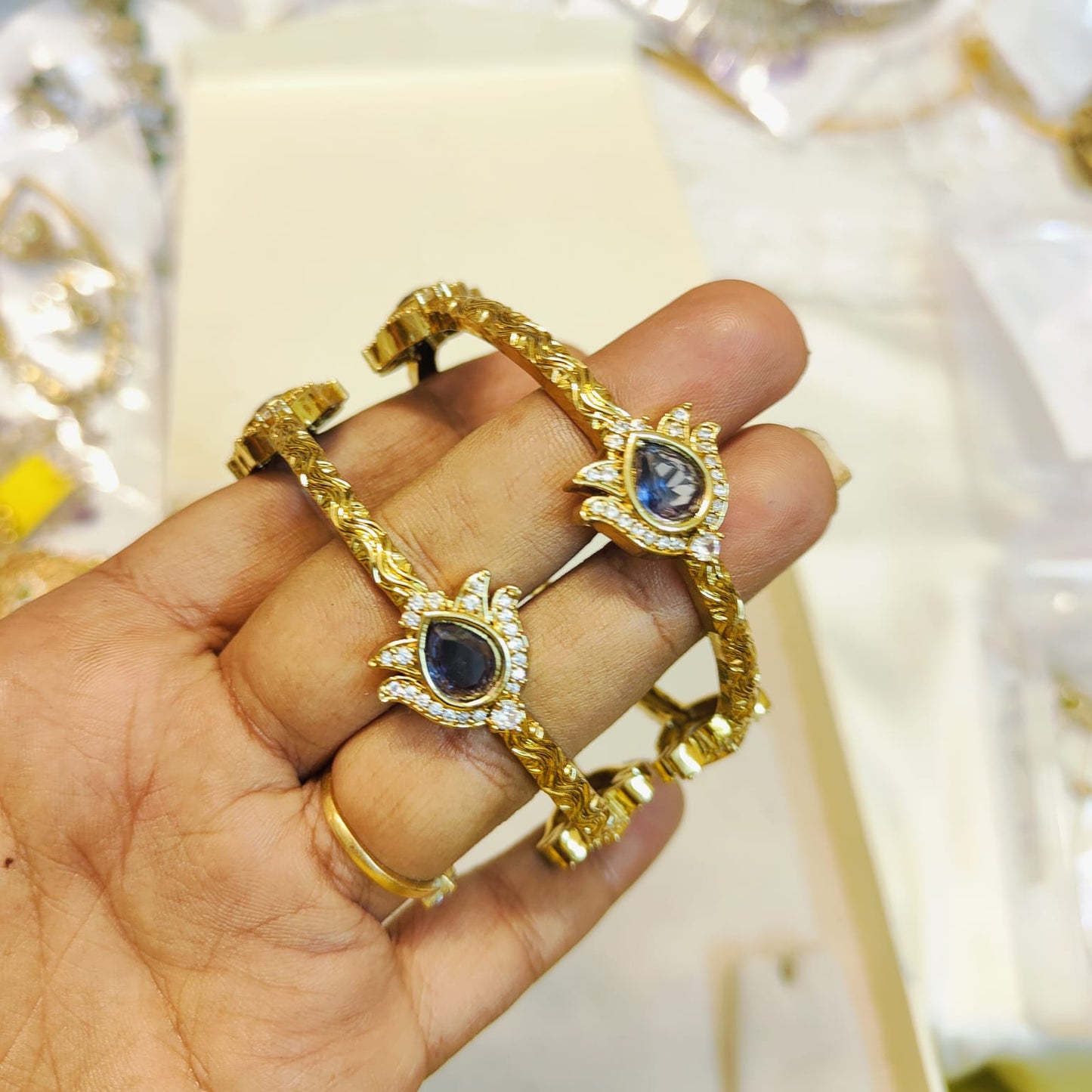 Jadau kundan bangles purple colour