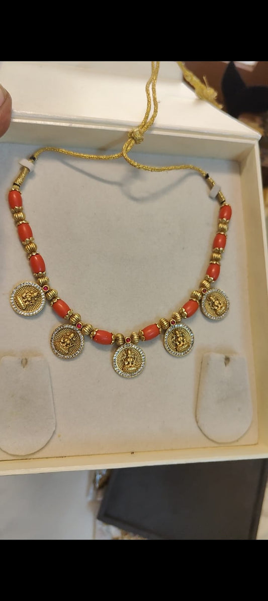 Gold antique finish coral necklace set