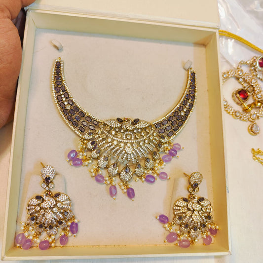 Victoria jadau finish AD stone necklace set