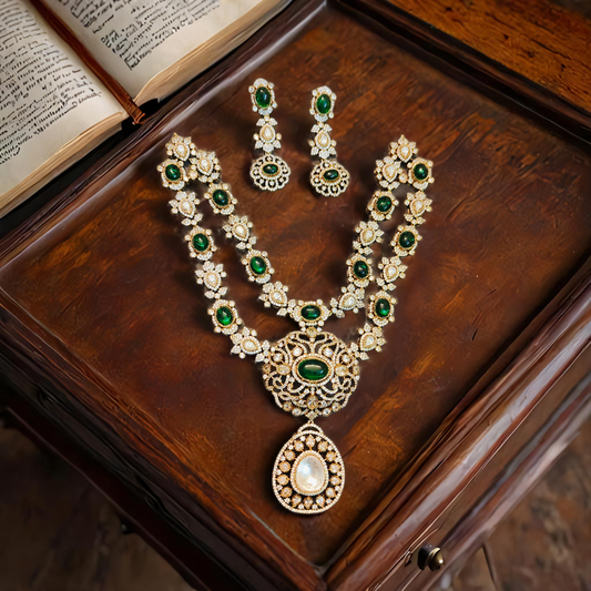 Moissanite polki 2 layer necklace set premium quality