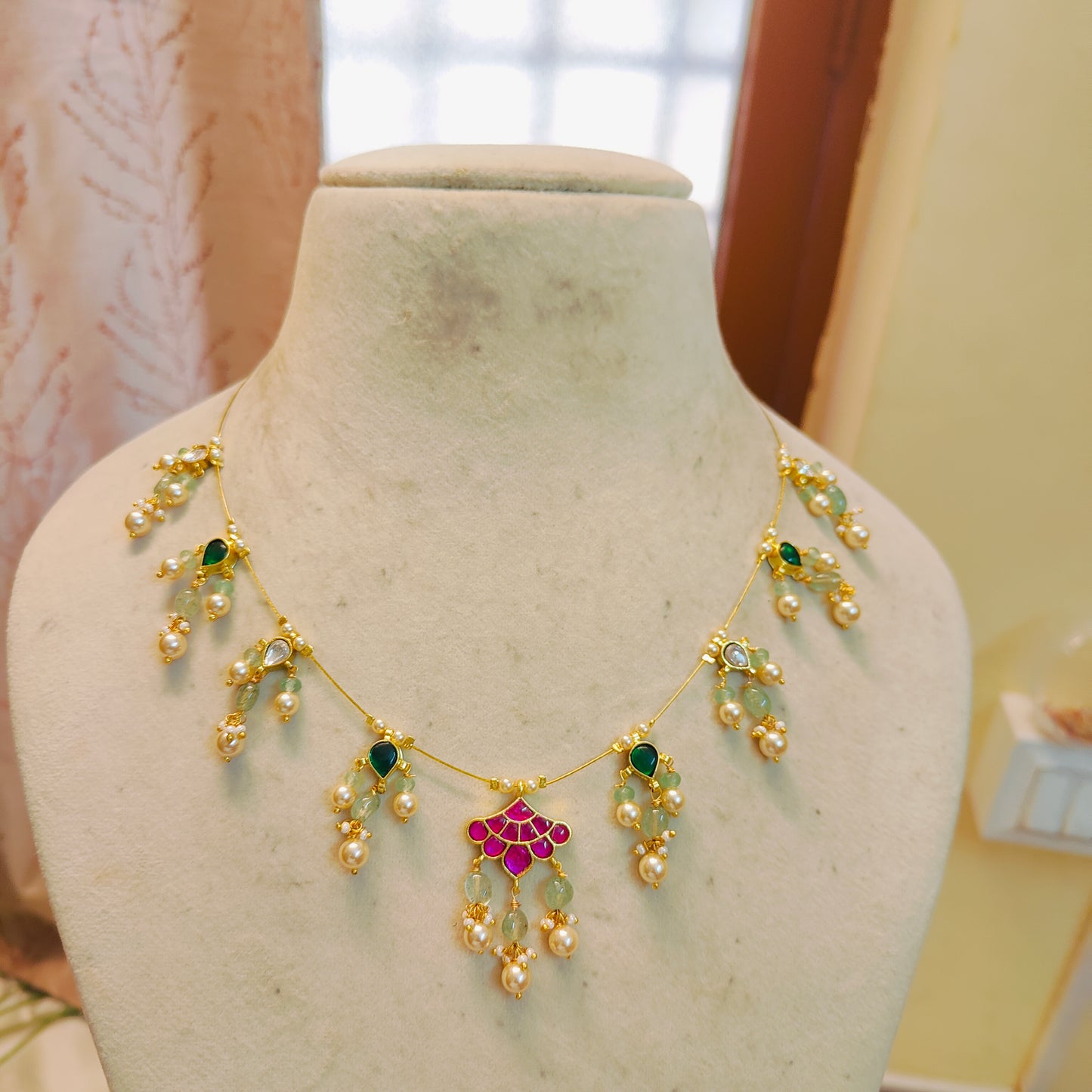 Jadau kundan invisible chain with earrings