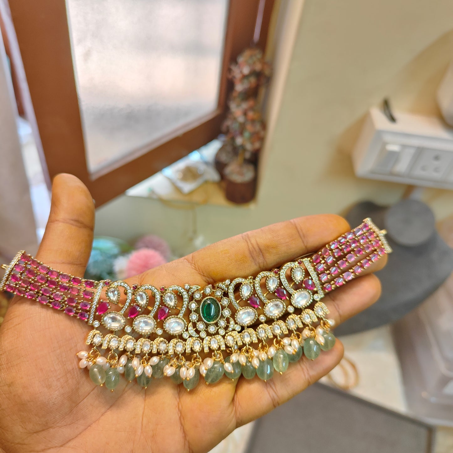 Ruby Moissanite jadau chokerset