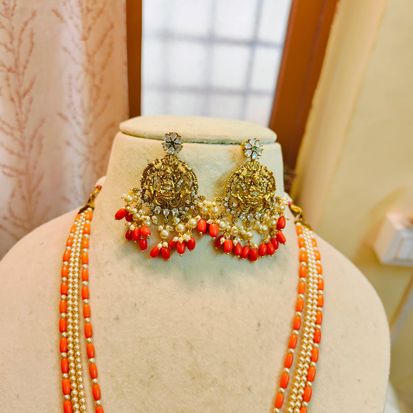 Lakshmi pendant coral beads haram