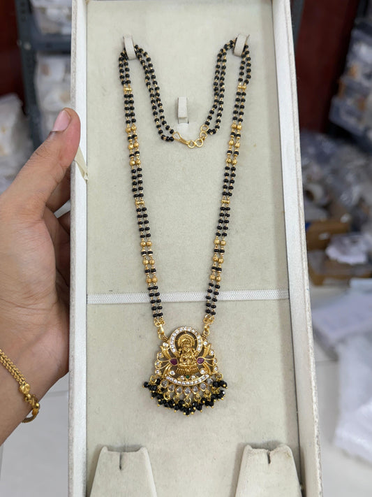 Antique lakshmi pendant double layer black beads 20inches
