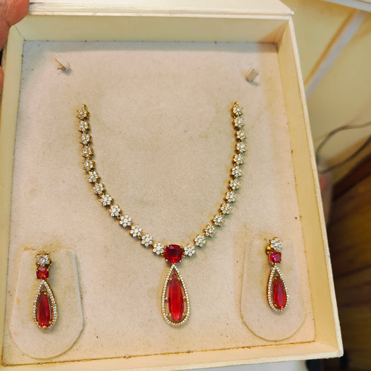 Ruby Red cz drop necklace set