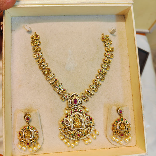 Antique lakshmi necklace set with pearl drops