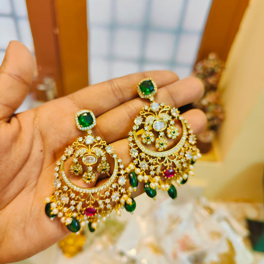 Grand kundan chandbali earrings