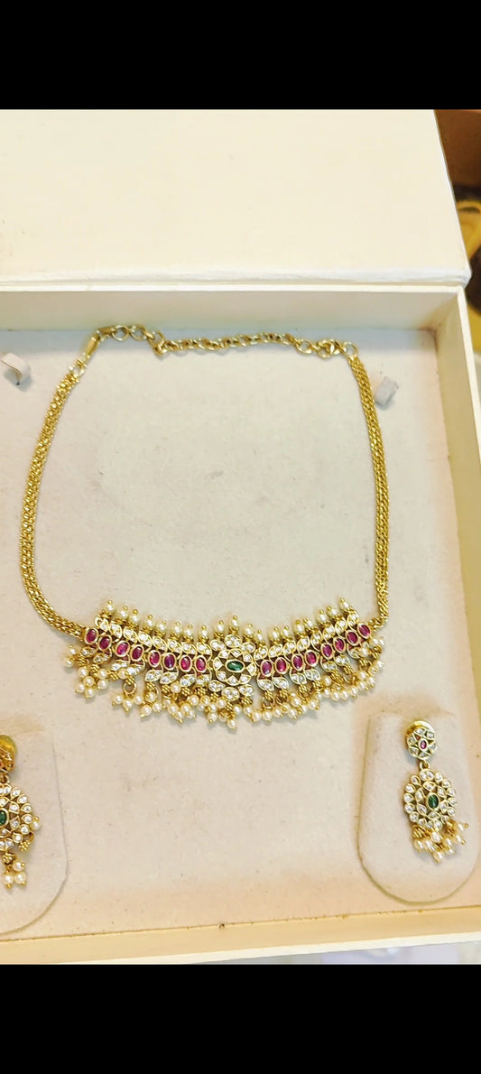 Regal Ruby pearl choker set