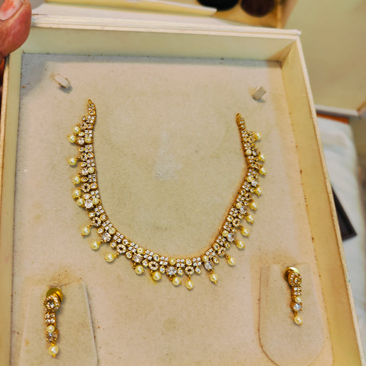 Elegant cz pearl necklace set