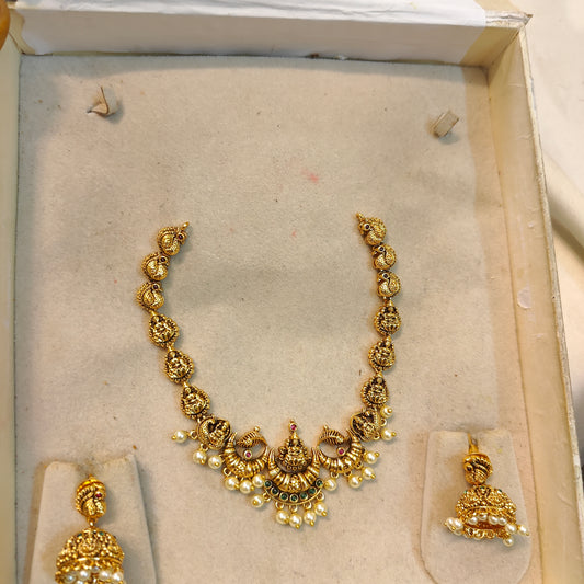 Gold antique finish Lakshmi necklace set