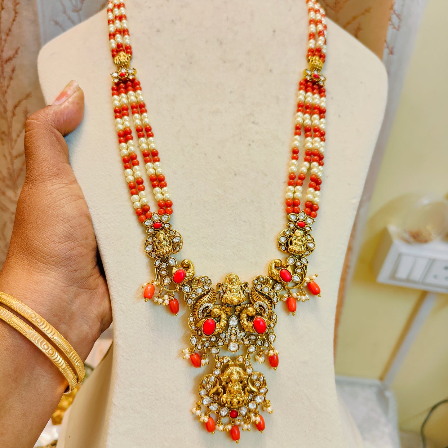 Antique lakshmi coral pearl haram